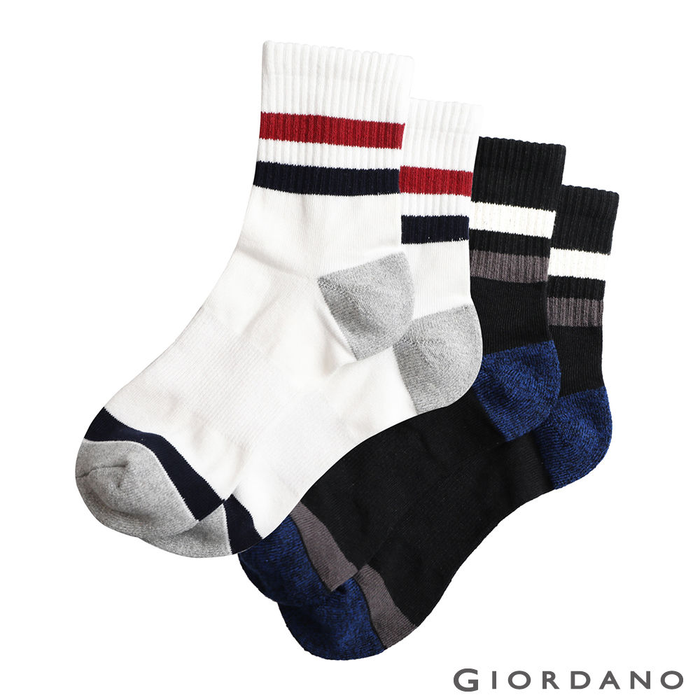 簡約條紋抗菌除臭中筒襪-黑X白