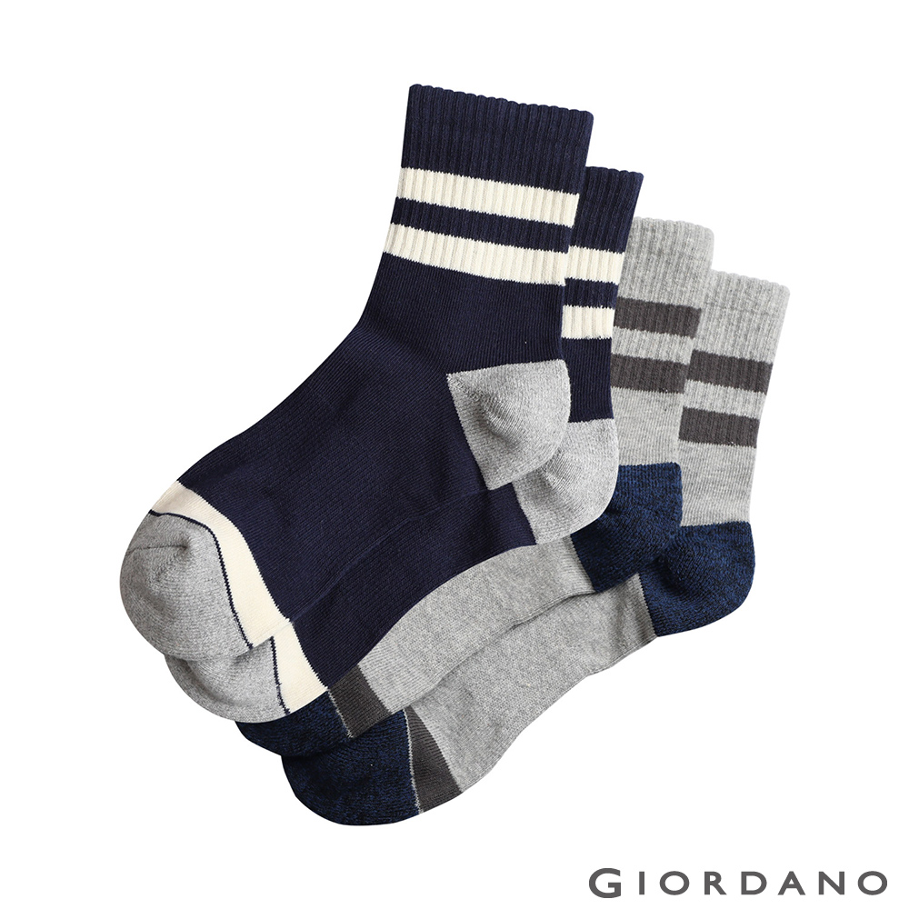 簡約條紋抗菌除臭中筒襪-藍X灰