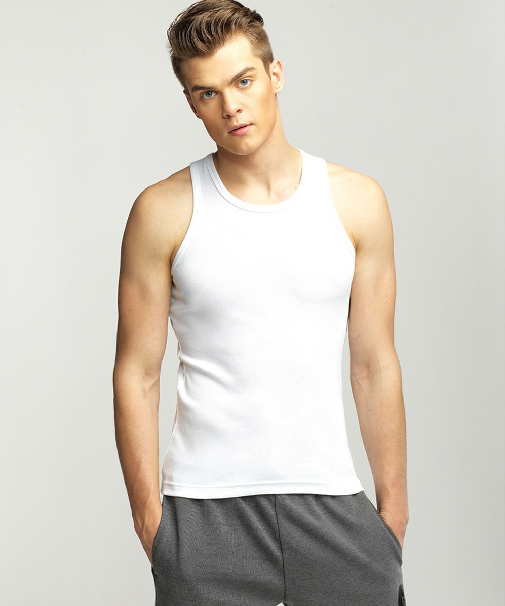 GIORDANO 男裝純棉U領修身背心_白