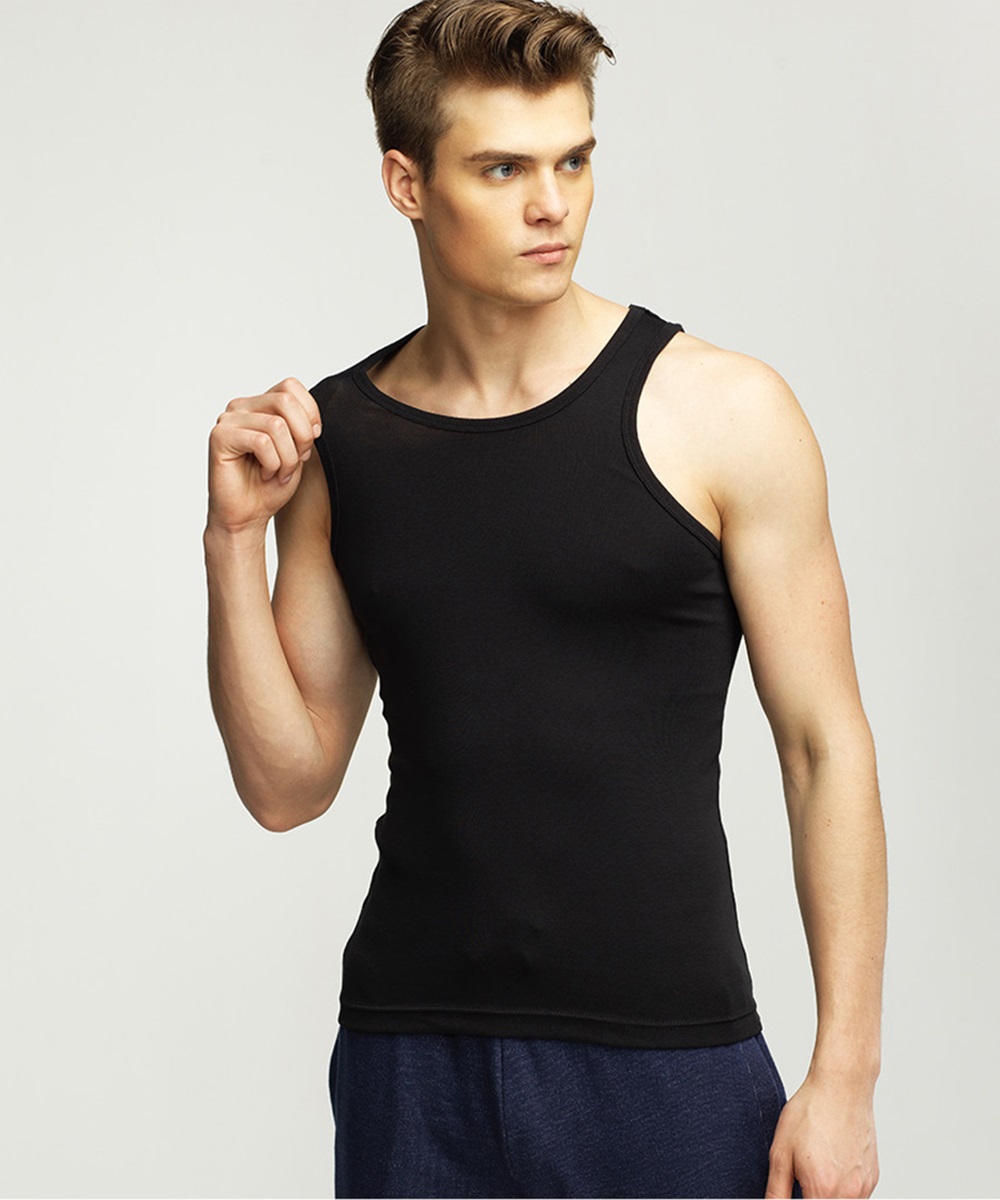 GIORDANO 男裝純棉U領修身背心_黑