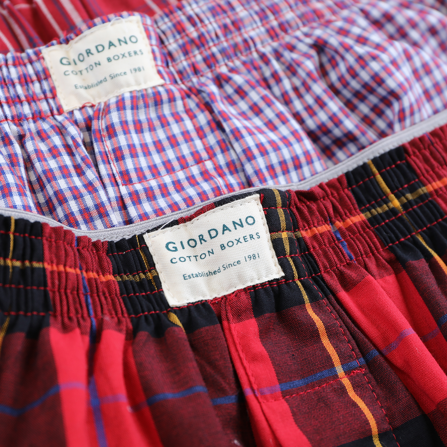 男裝純棉寬鬆平底四角褲_紅格子