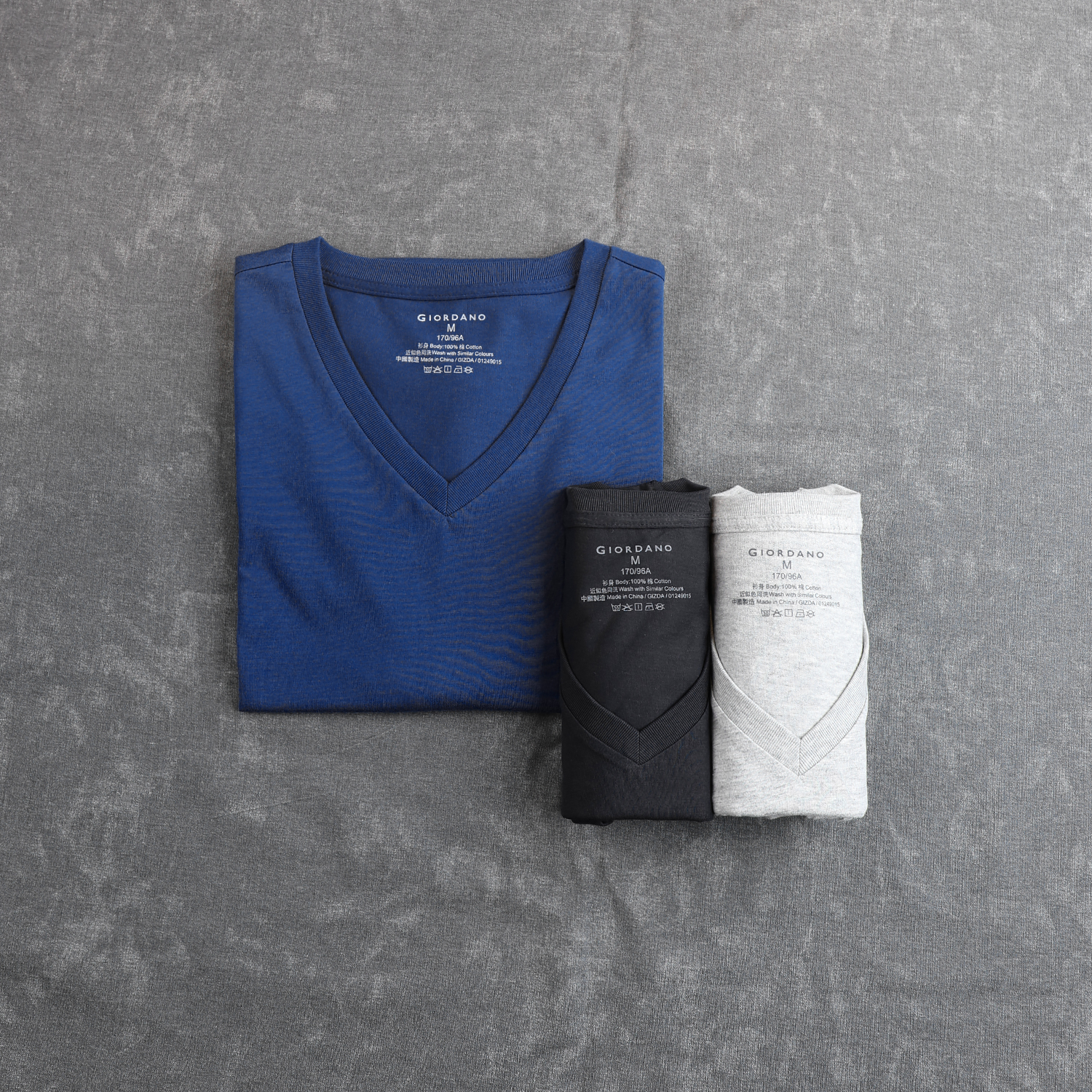 男裝素色純棉V領短袖T恤_藍x灰x黑
