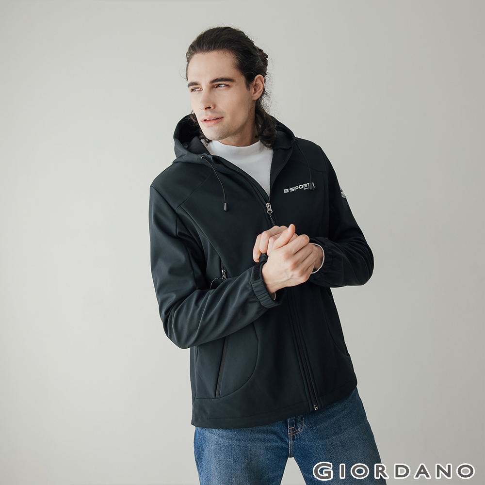 男裝Softshell 三合一高機能刺繡徽章連帽外套- 03 標誌黑