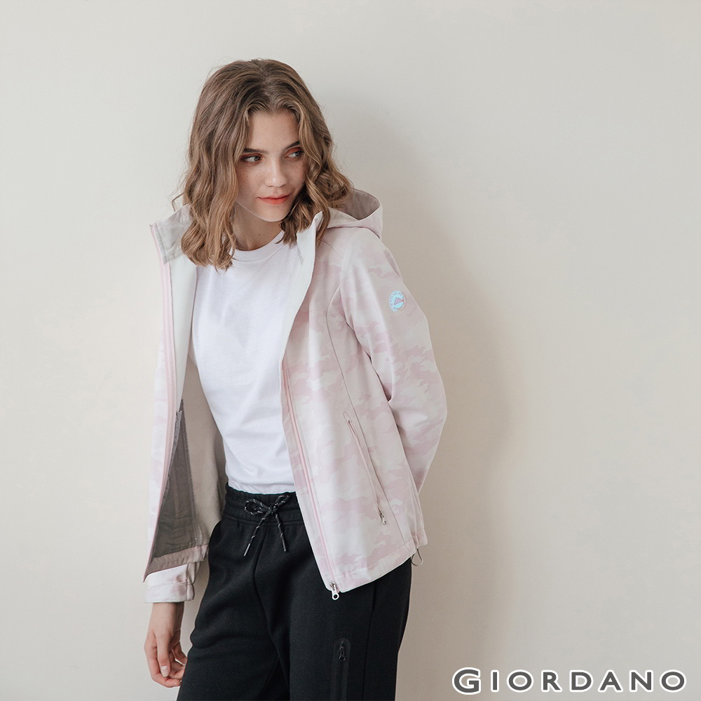 女裝Softshell 三合一高機能炫彩刺繡連帽外套-84 粉紅迷彩