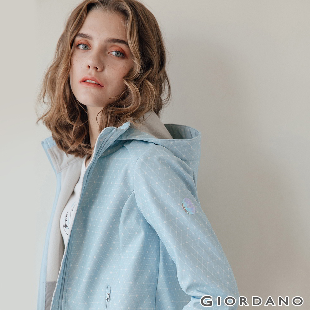 女裝Softshell 三合一高機能炫彩刺繡連帽外套-89 雪白/淡藍