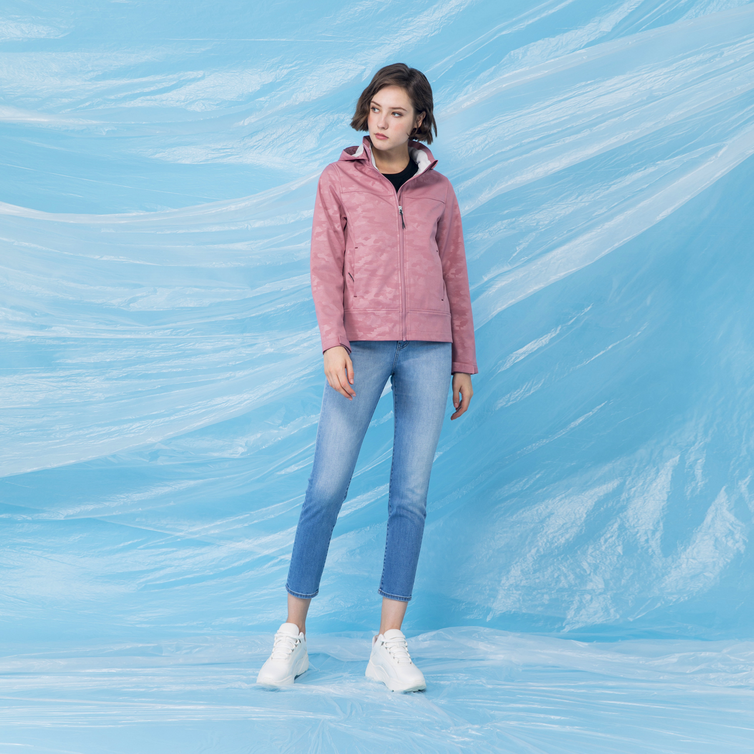 女裝高機能可拆式連帽外套_迷彩粉